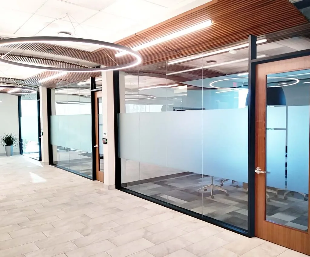 Frosted band on office glass partitions
